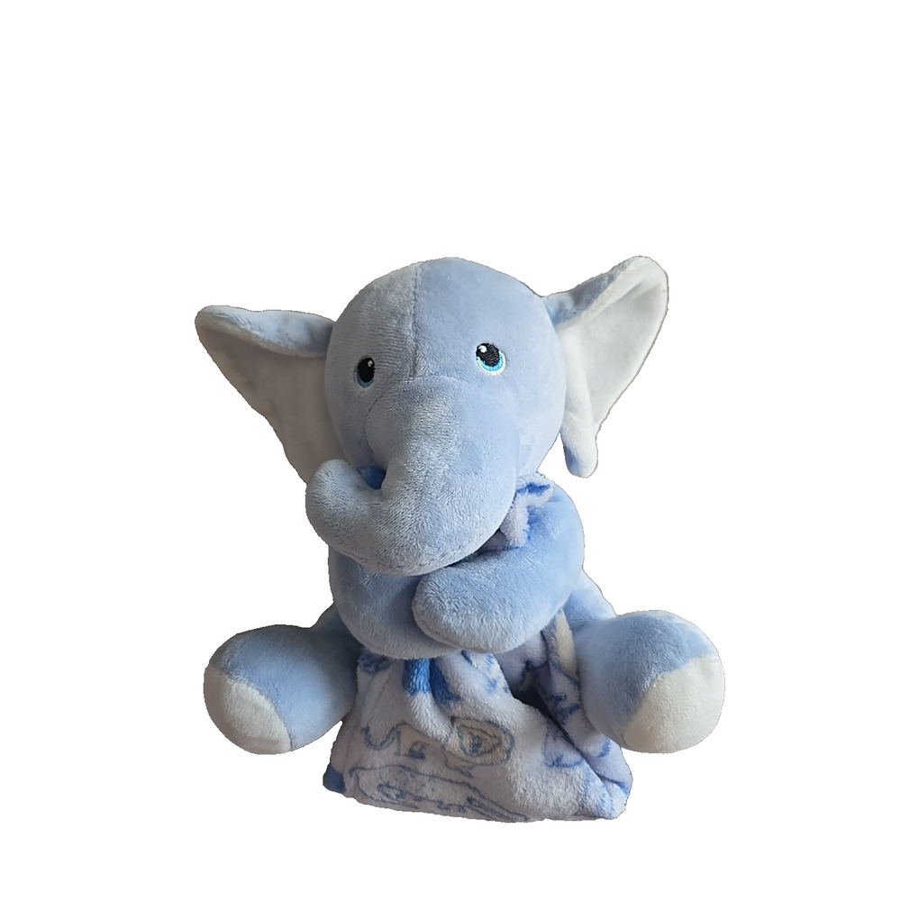 Little Beginnings Blue Elephant Animal Print Baby Lovey Stuffed Plush 9 Inch